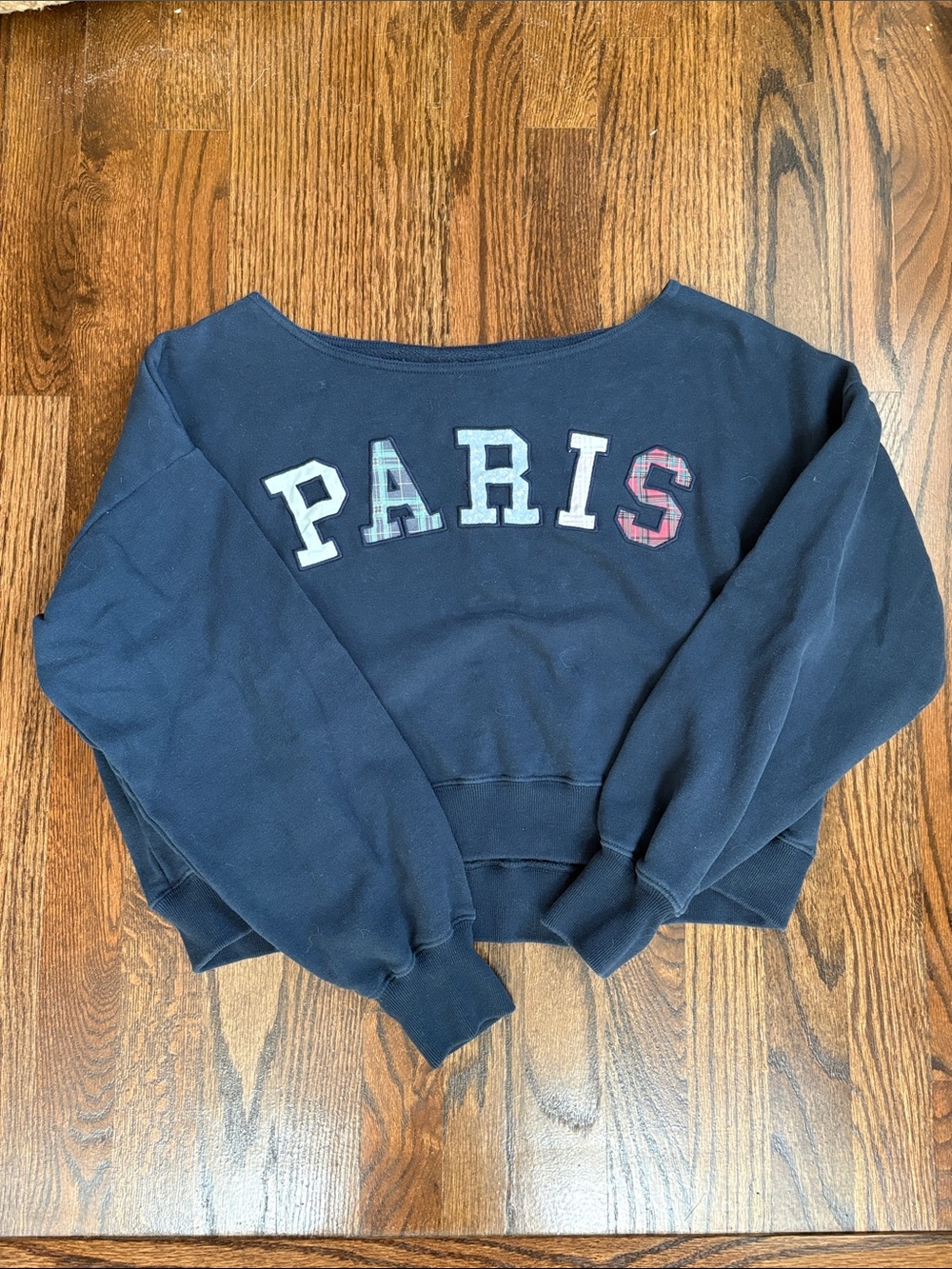 Hollister Navy Cropped Sweatshirt with PARIS Applique